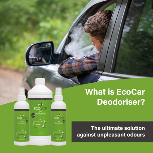 EcoCar Ontgeurder flessen met roker in auto op achtergrond