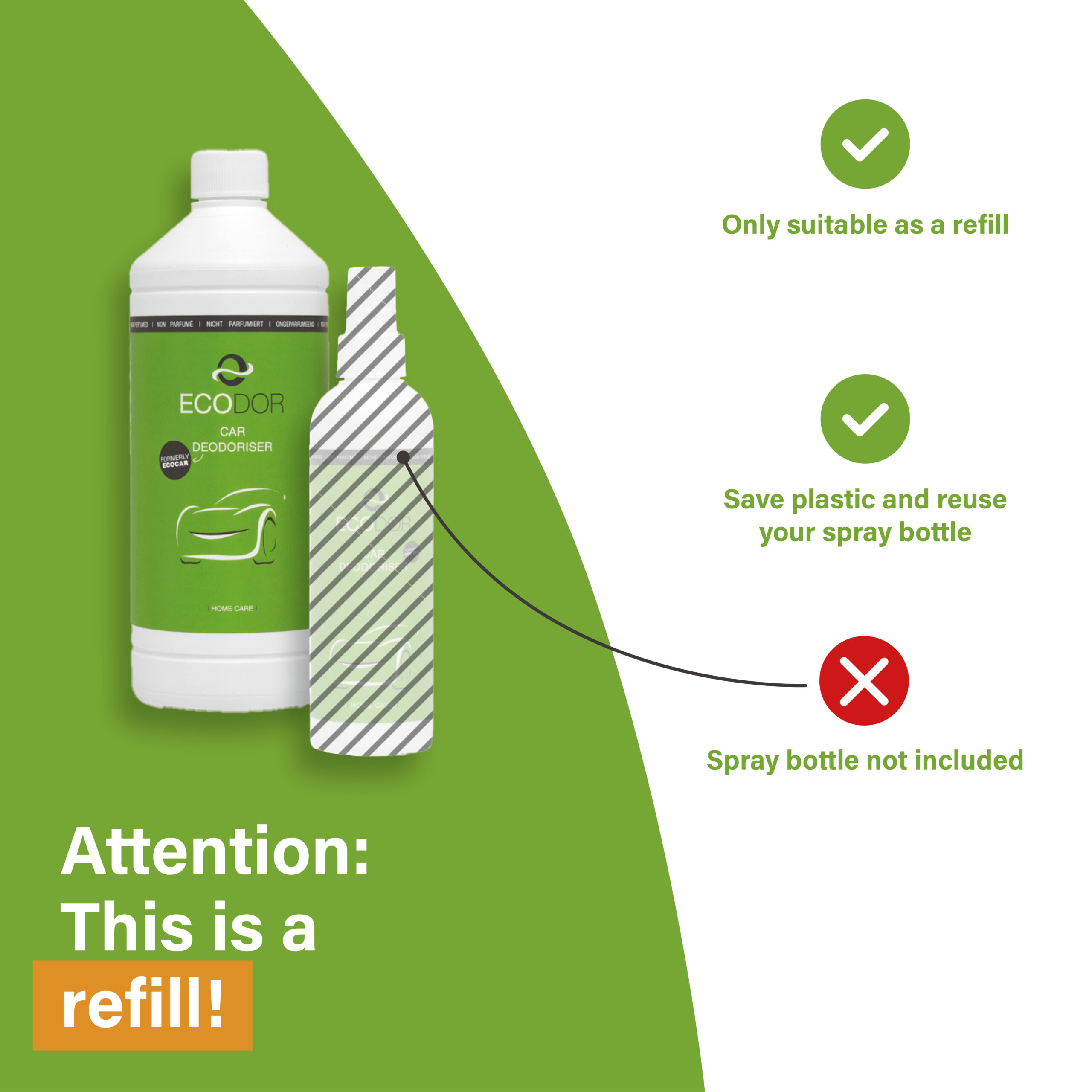 EcoCar navulverpakking met melding dat sprayflacon niet inbegrepen is